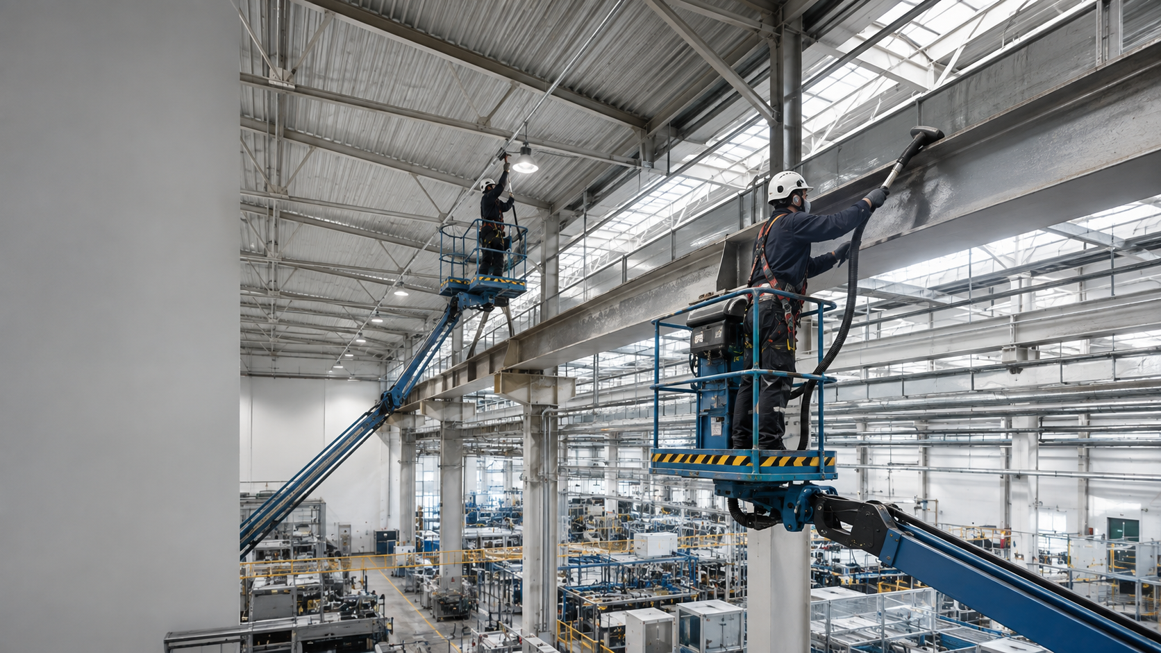 Limpieza en altura de vigas y estructuras de una nave industrial
